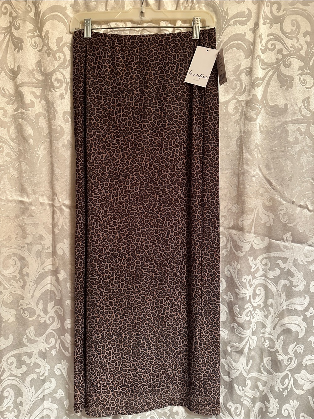 love, Fire Brown Leopard Print Maxi Skirt